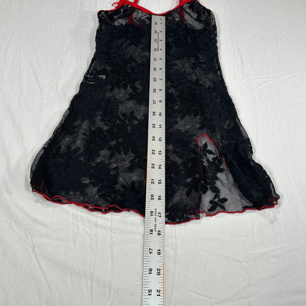 Leg Avenue Black Floral Lace Chemise Red Trim Bows One Size - Picture 8 of 10